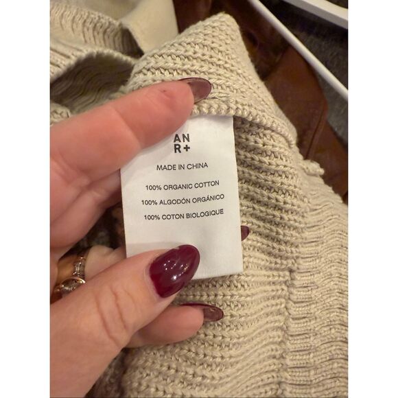 ANR+ Presented by Alp n Rock Beige Collared White Stripe Sleeve Sweater sz S EUC - Picture 8 of 8